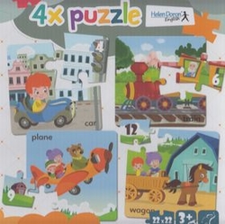 4x puzzle Car, train, plane, wagon